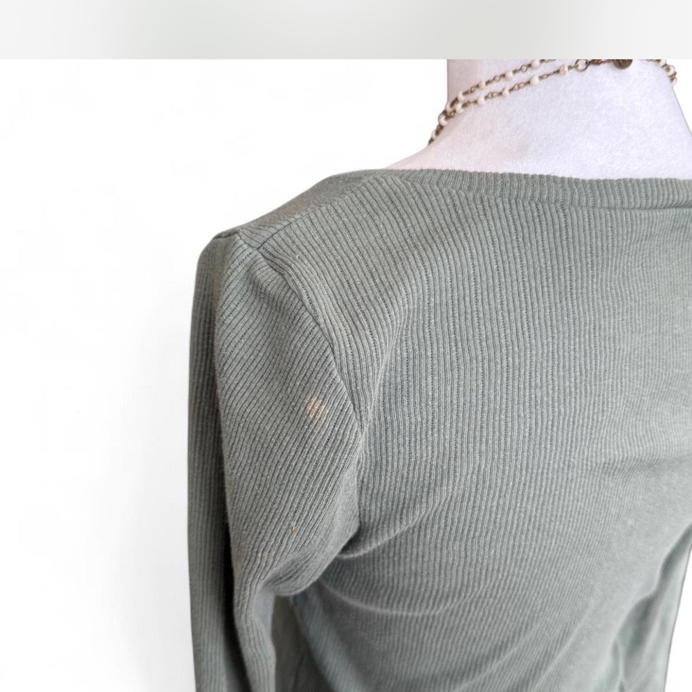 Olive Green Ribbed Button-Up - Picture 7 of 7